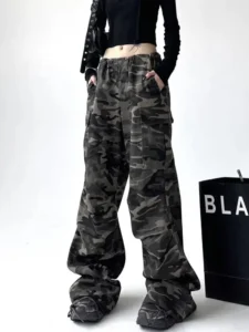 HOUZHOU Camouflage Cargo Jeans Women Vintage Oversized Hip Hop Style Baggy Denim Trousers Korean Streetwear Y2k 90s Camo Pants - Image 2