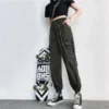 Black Cargo Pants Women Korean Fashion Streetwear Casual Loose Elastic Waist Pants Sweatpants Overalls Hip-hop Straight Autumn - Image 6