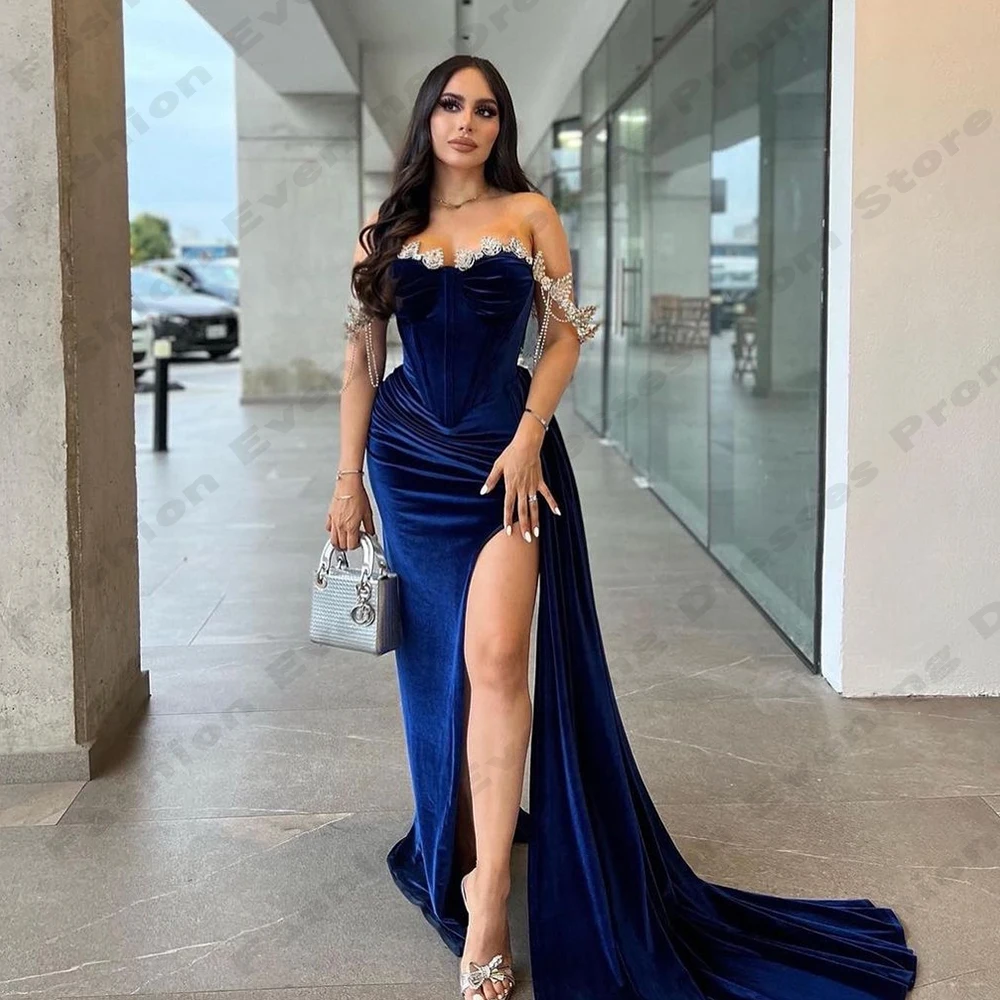 Elegant Luxurious Beading Evening Dresses For Women Beautiful Fashion Female Off The Shoulder Sleeveless High Slit Prom Gowns