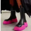 Winter Luxury Brand Punk Gothic Streetwear Women Shoes Green Pink Thick Sole Platform Chunky Heels Slim Chelsea Ankle Boots