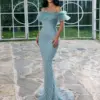 Xu Ni Yisheng Boat Neck Formal Evening Off-Shoulder Slimming Mermaid Floor-Length Wedding Party Dress 2024 New Women Long Dress