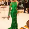 Elegant Emerald Women Applique Wedding Dress Long Sleeves Luxury Evening Dresses Green Lace Mermaid Bridesmaid Dress