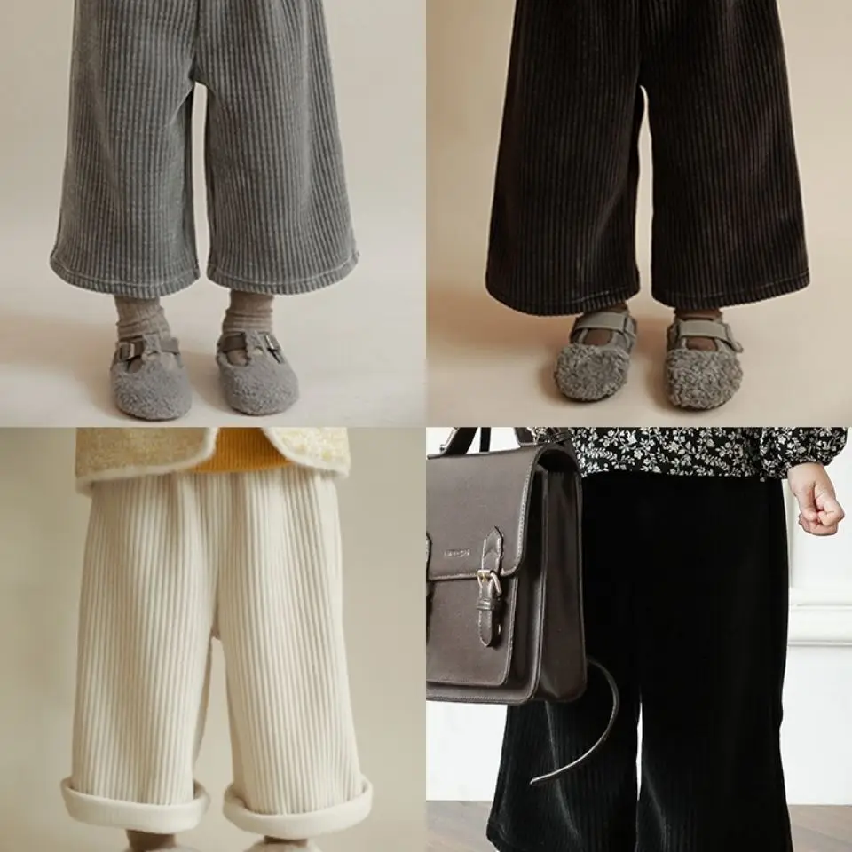 Girl's Pants Fall and Winter 2023 New Fashion Baby Straight Pants Boys Outside Wear Versatile Padded Casual Pants