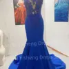 2024 New Royal Blue Women Prom Dress Formal dress Evening Dress Beads Sleeveless Sexy Mermaid Satin Floor-Length Party Dress