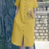 ZANZEA Summer Vintage Short Sleeve Floral Sundress Women Embroidery Shirt Dress Casual Loose Cotton Holiday Midi Vestido Kaftan