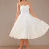 Sweet Hook Flower Formal Evening Dresses for Women 2024 New Sexy Strapless Knee Length Pron Gowns Elegant Party Lace Dress