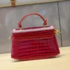 Fashion Diamonds Women Handbags 2023 Red Genuine Leather Lady Shoulder Messenger Bag Crocodile Pattern Portable Shell Tote Bags - Image 3