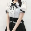 Sweet Lolita Fashion All Match Blouses Women Japanese Summer Y2k Aesthetic Ruffled Bow Shirts Girly Kawaii Off-Shoulder Tops - Image 3