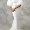 Formal Elegant Shiny Evening Dress Women Party Long Gown Feather Sleeve Sequins Even Robe Femme White Luxury Celebrity