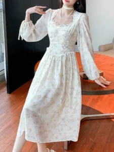 Elegant Women's Y2K Midi Dress Korean Fashion Sweet Retro Flower Party Full Sleeve Dress Perfect Spring Casual Lace Dresses - Image 4