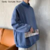 Pullover Oversize Hoodies Solid Color Fleece Hoodie Men Korean Fashion Casual Stand-up Collar Sweatshirt Men Streetwear Hip-hop - Image 2