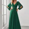 Luxury Evening Dress Long Lantern Sleeves V-Neck A-Line Floor-Length Gown 2024 of Exquisite Prom Party Women Dress