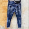 US100 Chareiharper DSQ Cotton T121 Men's Jeans Straight Fit Elastic Blue Paint Wash Water Tear Tear Process Italian Design Jeans - Image 2