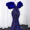 Glitter Sequins Mermaid Evening Gowns Elegant 2023 Ruffles Puffy Sleeves Sheer Neck Women South Africa Prom Dress Robe De Soirée