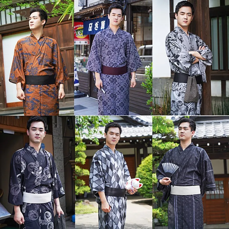 Japanese Men's Kimono Yukata Traditional Style Samurai Robe Cosplay Clothing Wrinkle-resistant fabric wicks sweat dries quickly