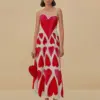 Elegant Heart Print Irregular Sling Maxi Dress Sexy Backless Sleeveless Hollow Out Long Robes Chic Lady Evening Party Dresses