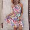 Summer Floral Print Mini Dress Women 2024 Sexy Halter Dresses For Women Casual Sleeveless Beach Holiday Dress Boho jurken dames - Image 3