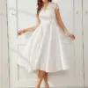 Elegant Evening Dresses V-neck Women's Short Sleeves Knee-Length 2024 Ever pretty of Lace A-line White Cocktail Dresses