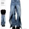 Women's Patchwork Jeans Baggy Vintage Y2k Denim Trousers 90s Aesthetic 2000s Harajuku Oversize Wide Cowboy Pants Trashy Clothes