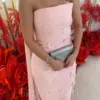 Elegant Pink Prom Dresses 3D Flowers Beaded Ankle Length Women Evening Dress Saudi Arabia Formal Occasion Women Party Gowns