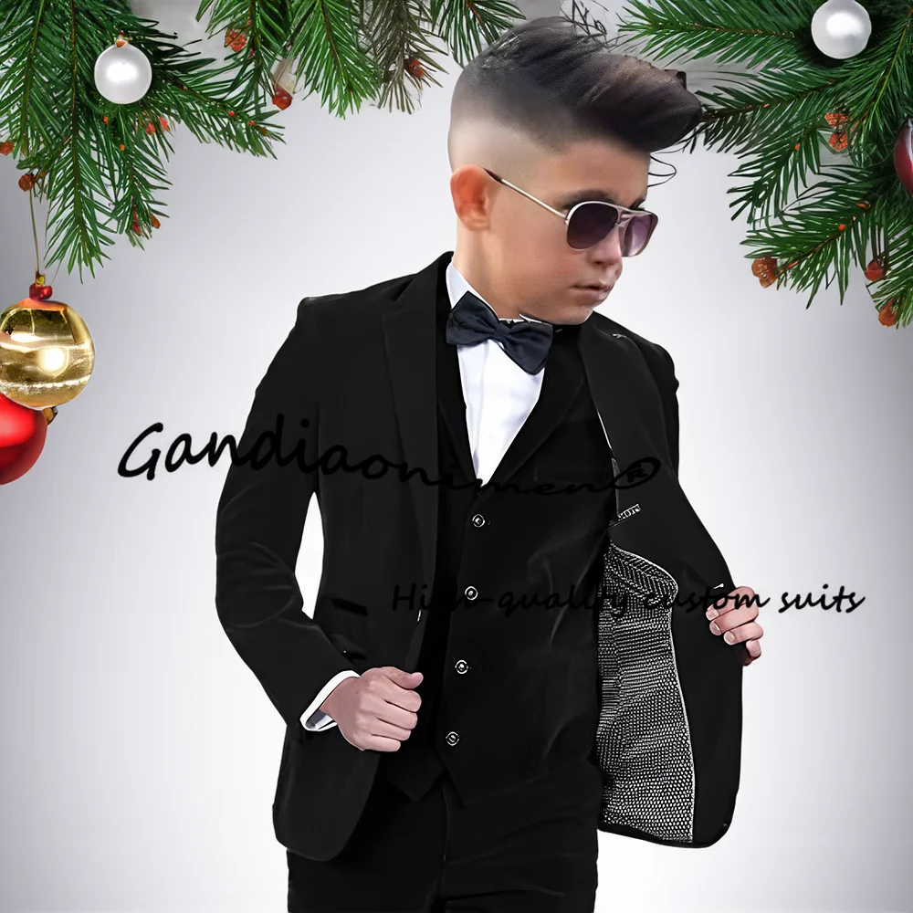 Boys Velvet Tuxedos Toddler Formal Suit 3 Piece Set Kids Slim Fit Suits for Wedding Prom