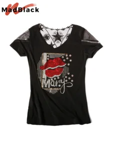 MadBlack Summer Korean Clothes T-Shirt Fashion Diamonds Lip Women Tops Cotton Short Sleeve Lace Sexy Back Shirt Tees New T03804 - Image 3