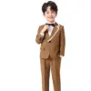 2-15T Flower Boys Wedding Costume Children Spring Khaki Jacket Pants Tie Photograph Suit Kids Formal Ceremony Tuxedo Dress