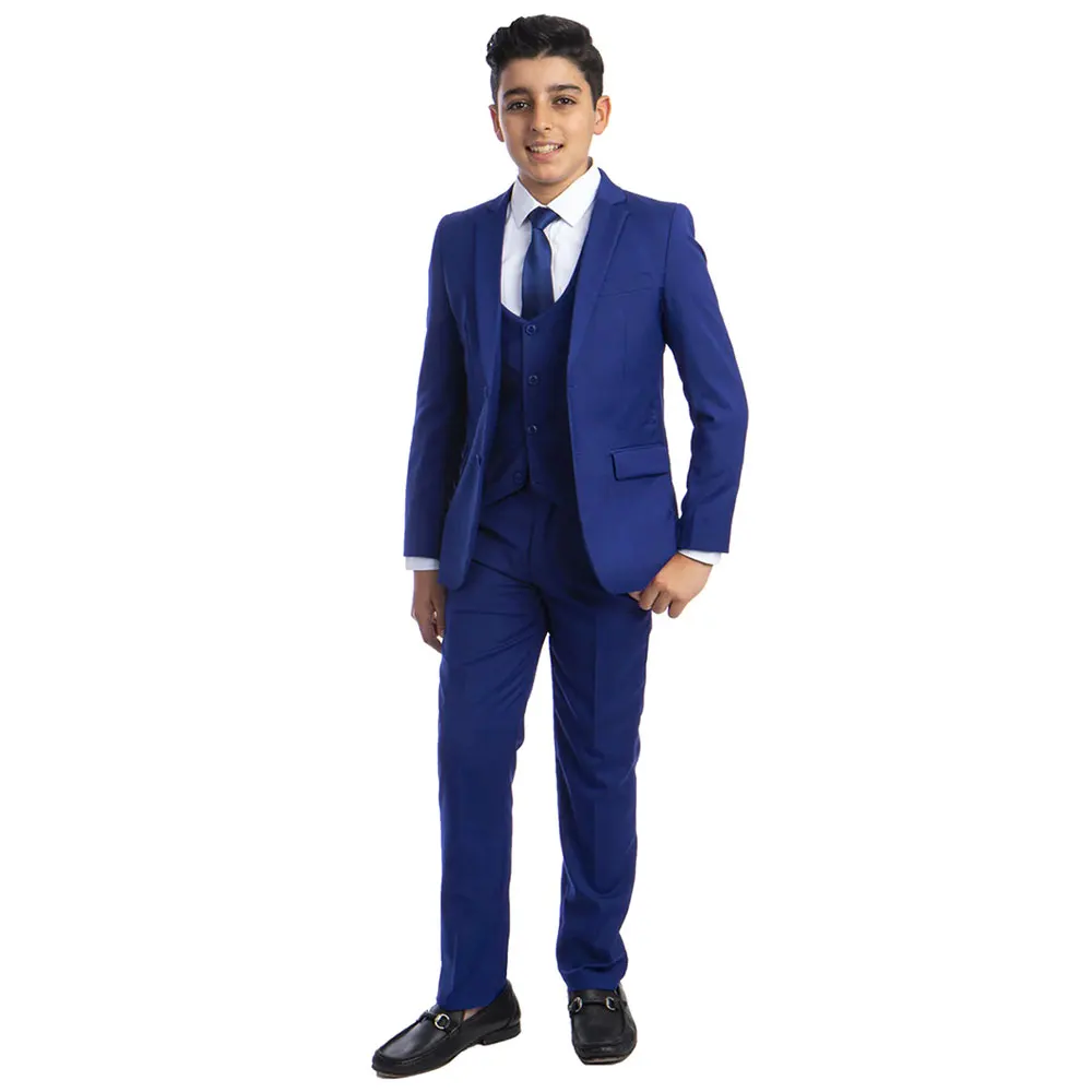 Notched Lapel Full Boys Suit for Wedding Kids Suits 3 Piece Luxury Slim Fit Blazer Vest Pants Sets Elegant Tuxedo Royal Blue