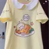 Y2k Aesthetic Summer Patchwork T-shirt Japanese Cartoon Print Kawaii Casual Loose Tops Harajuku Women Oversized Apricot Tshirt