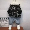 Summer Baby Boys Clothes Set 2023 Short Sleeve Pullover Tops And Jeans Shorts 2pcs Fashion Casual For Kids 2-8 Years Tracksuit - Image 3