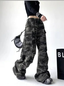 HOUZHOU Camouflage Cargo Jeans Women Vintage Oversized Hip Hop Style Baggy Denim Trousers Korean Streetwear Y2k 90s Camo Pants - Image 6