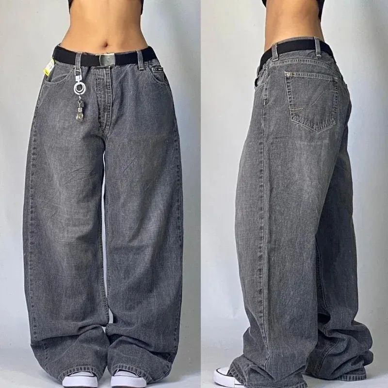 Streetwear Fashion New Plus Size Washed Baggy Jeans Y2K Street Vintage Gothic Solid Color Mens Womens High Waist Wide Trousers