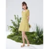 Toyouth Women Dress 2022 Summer Puff Short Sleeves Square Neck A Line Yellow Floral Print Elegant Vintage Dresses - Image 3