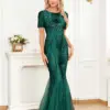 XUIBOL Elegant Short Sleeves Sequins Gold Formal Evening Dress Women 2024 Luxury Mermaid Bridesmaid Party Maxi Prom Gowns