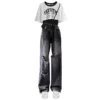 Spring/Summer Sweet Cool Set for Female Students Korean Fashion T-shirt Personalized Ripped Jeans Two-piece Set - Image 4