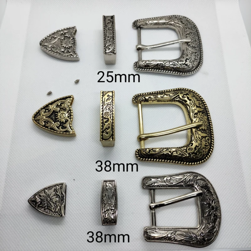 1Sets Carved Pattern Metal Pin Buckle For Belt Women Men Leather Crafts DIY Buckles 16/20/25/28/30mm Antique Silver