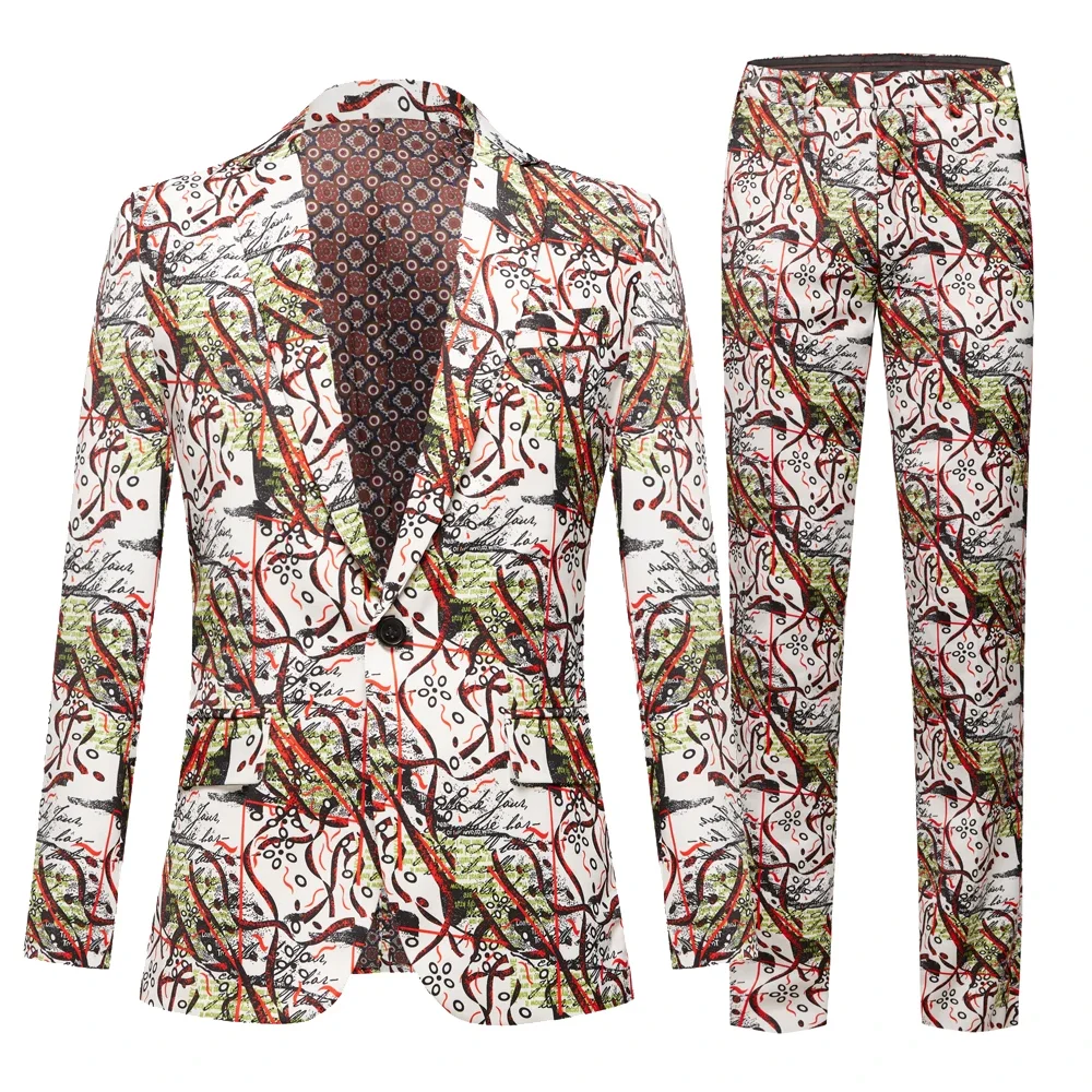 Men's Sets Printing 2023 Summer Streetwear Casual Suits Groom Tuxedo Indian Wedding Wear Man Blazer 2PC Nightclub Host Tuxedo
