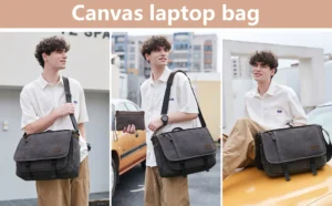 Nelion Messenger Bag for Men 17-17.3 Inch Laptop Bag Canvas Water-resistant Computer Bag Shoulder Bag School Work Briefcase - Image 6