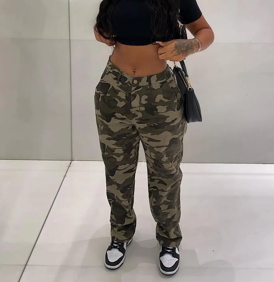 COZOK 2022 New Luxury Designer Camouflage Casual Young Daily Free Nature Designer High Waist Women Long Cargo Pants