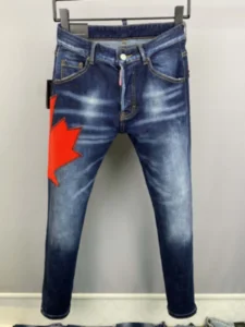 2024 Spring/Summer New D2 Jeans Water Wash Worn Hole Patch Car Line Zipper Decoration Small Feet Blue denim Pants for Men - Image 4