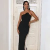 Elegant Pure Halter Long Dress Women Sexy Three-Dimensional Flowers Pumped Pleated Temperament Party Midi Dresses - Image 2
