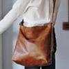 Women's Fashion New Retro Bag with Oil and Wax Leather knapsack Large Capacity Soft Leather Soft Collapse Wind Crossbody Bag - Image 4