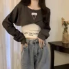 2024 Spring Women's Safari Style Clothing Korean Lady Fashion Short Letter Sweatshirt Wide Leg Pants Sets Punk Streetwear Outfit - Image 5