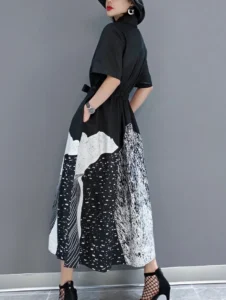 2024 Spring Summer Short Sleeve Shirt Dress Korean Style A Line Dress Polo Collar Thin Printing Dresses Женское платье - Image 6
