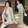 Suit Coat Women's 2023 Summer New Korean Style Fashion Temperament Foreign Style Large Casual Net Red Suit Two-piece Set - Image 3