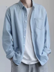 Denim Shirt Men's Spring Autumn Long Sleeve Button Blouse Korean Handsome Men Hip Hop Casual Handsome Blue Shirt Jacket - Image 3