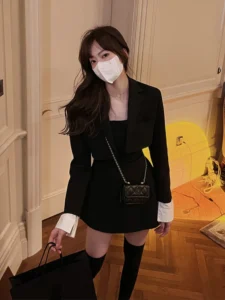 Winter Black Two Piece Dress Set Women Blazer Coat Strap Dress Set Female Casual Korean Fashion Slim Elegant Dress Suit 2022 New - Image 6