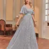 Lucyinlove Luxury V Neck Short Sleeves Formal Evening Dress Women 2024 Sequins Wedding Party Prom Maxi Cocktail Dresses Gown