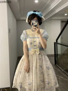 Victorian Retro Lolita Fairy Dress Women Sweet Lace Kawaii Princess Party Dresses Girly Slim Chic Puff Sleeve Floral Mini Dress - Image 5