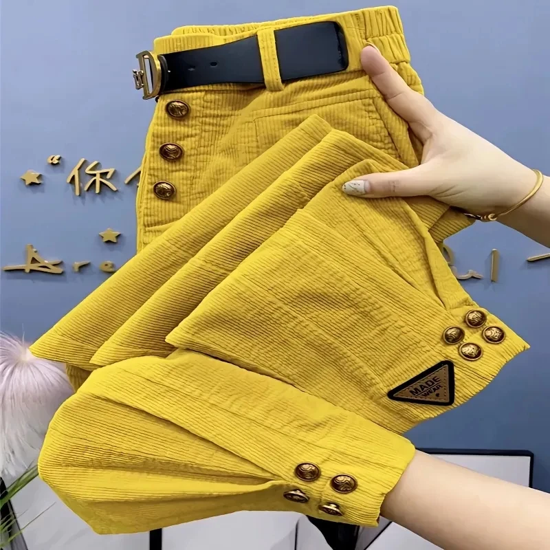 Corduroy Harlan Pants Women's 2023 Autumn/Winter New High Waist Loose Elegant Casual Ladies Pants Fashion Versatile Femme Pants